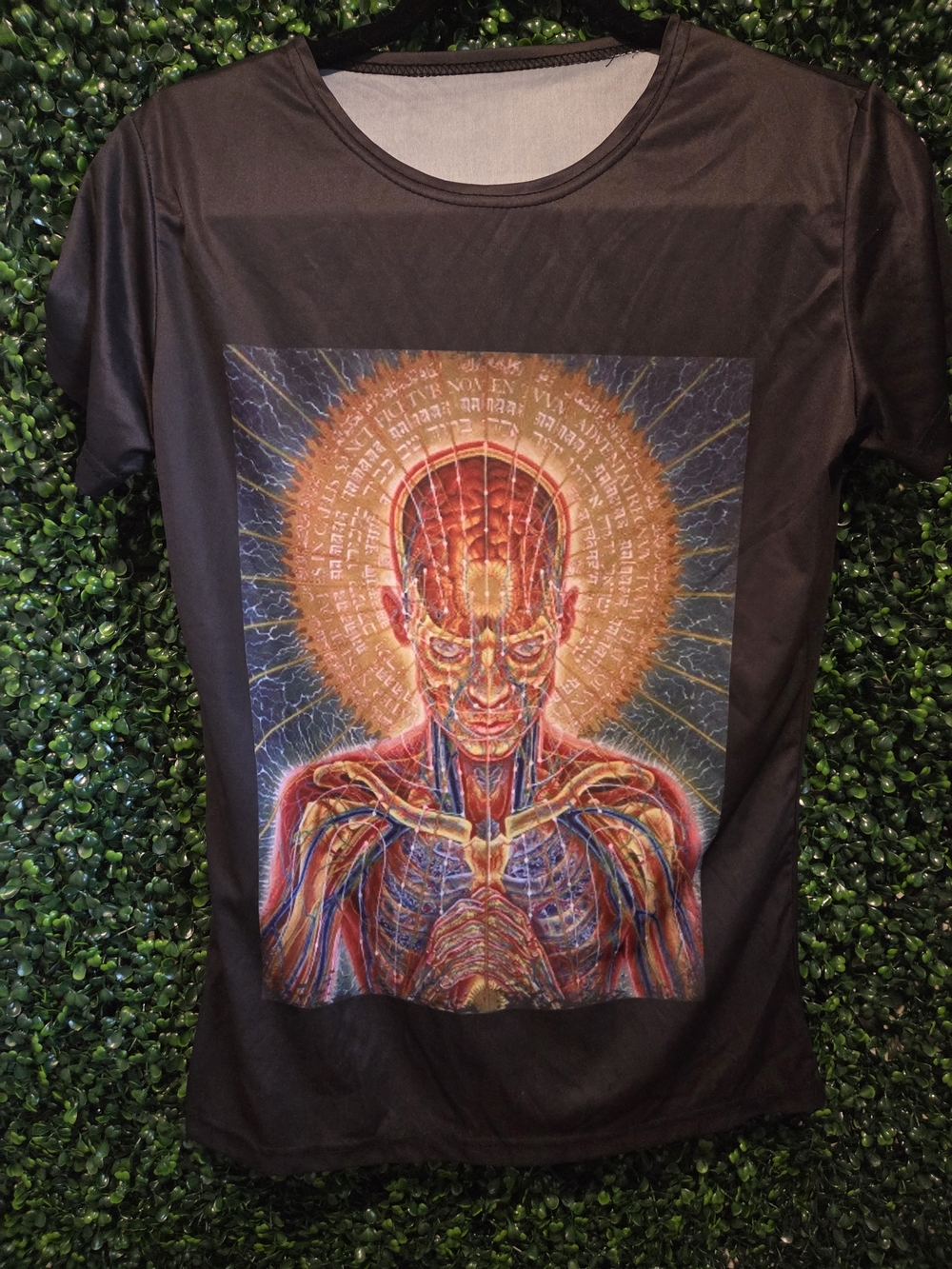 Black Short-Sleeve Graphic Tee with Radiant Anatomical Print